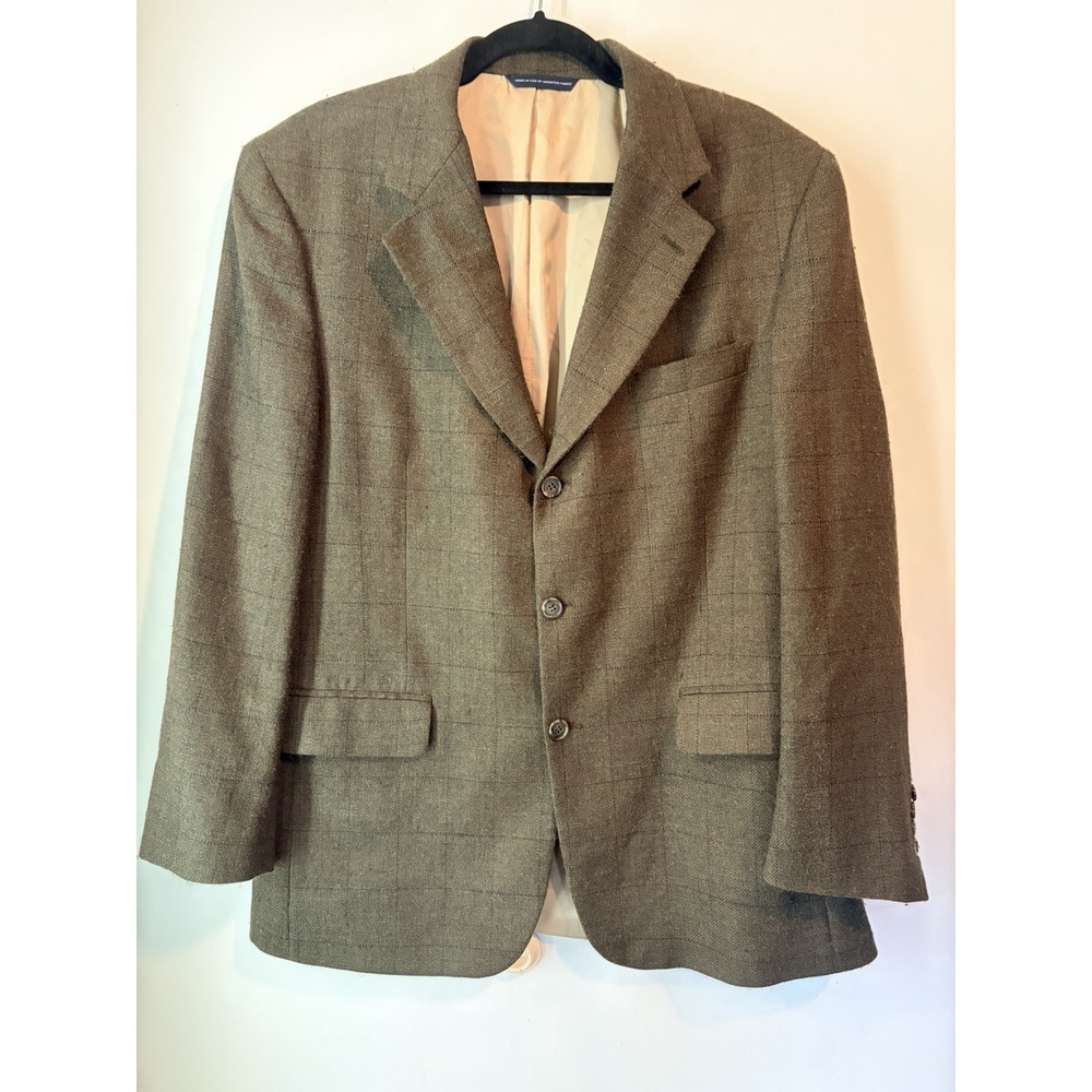Brooks Brothers Blazer Mens 41 Brown Windowpane Plaid‎ Lambswool Alpaca Made USA